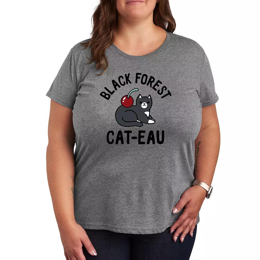 Plus Black Forest Cat-eau Graphic Tee, Womens Grey Gray Product Image