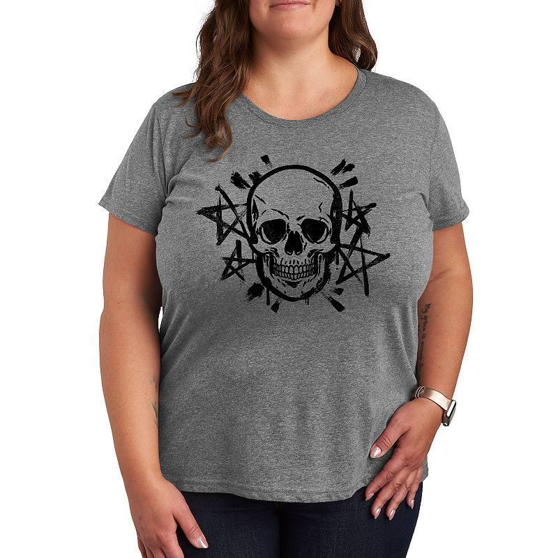 Plus Cat Outlines Graphic Tee, Womens Grey Dark Red Product Image