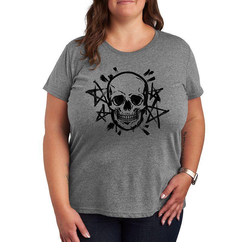 Plus Cat Outlines Graphic Tee, Womens Grey Dark Red Product Image
