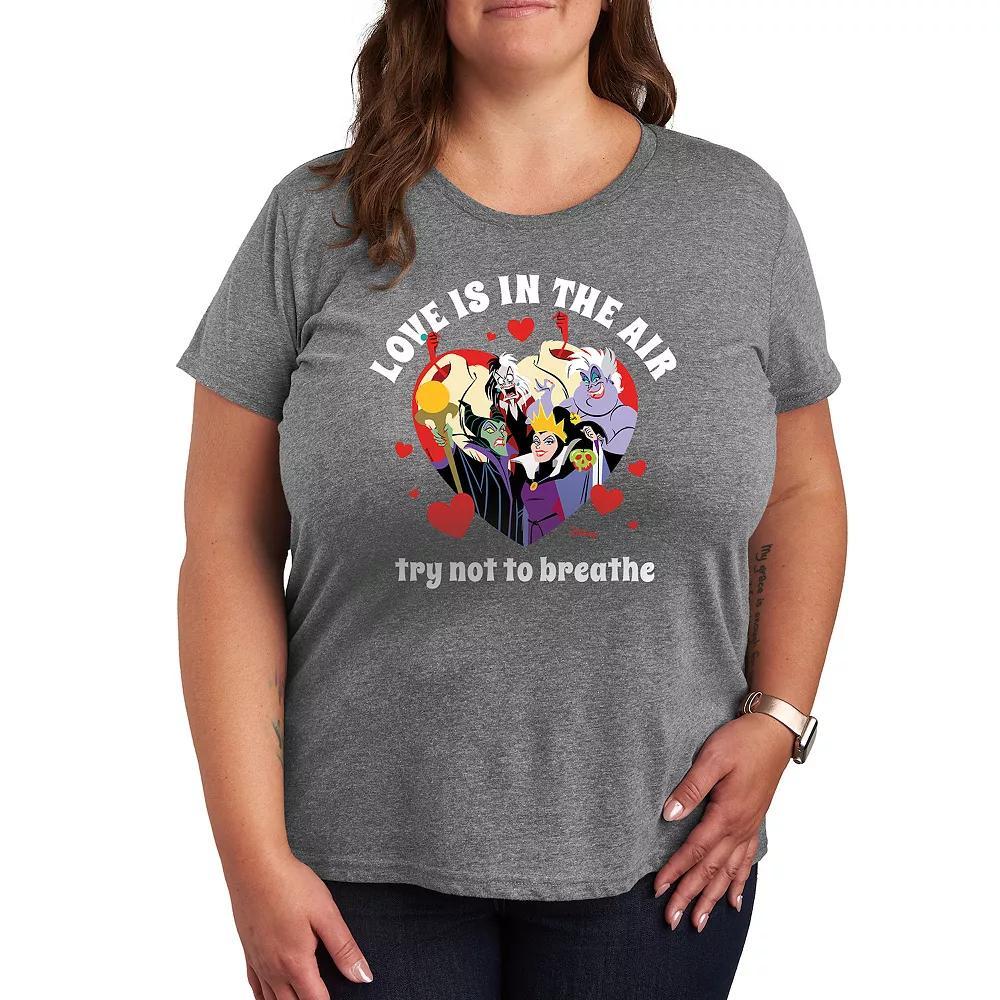 Disneys Villains Love In The Air Plus Graphic Tee, Womens Grey Gray Product Image