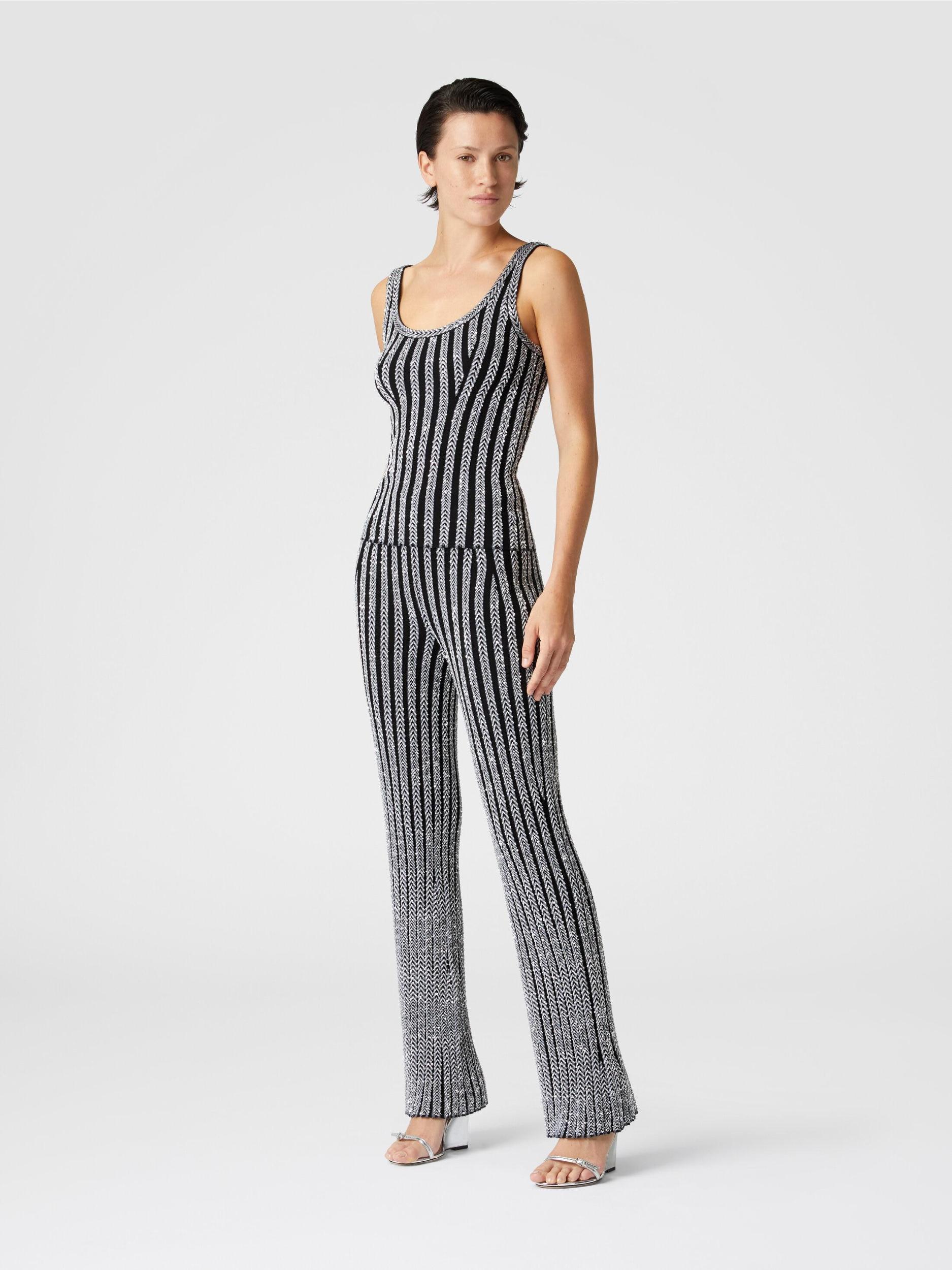 Ribbed flare zig zag trousers with sequins Product Image