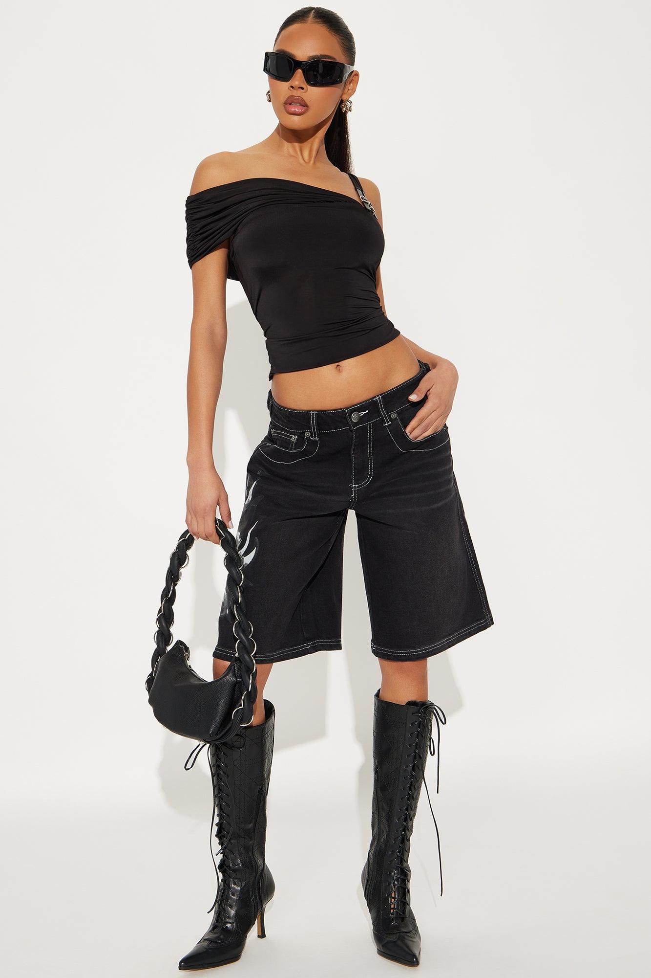 Ed Hardy Sacred Heart Baggy Denim Jorts - Black Product Image