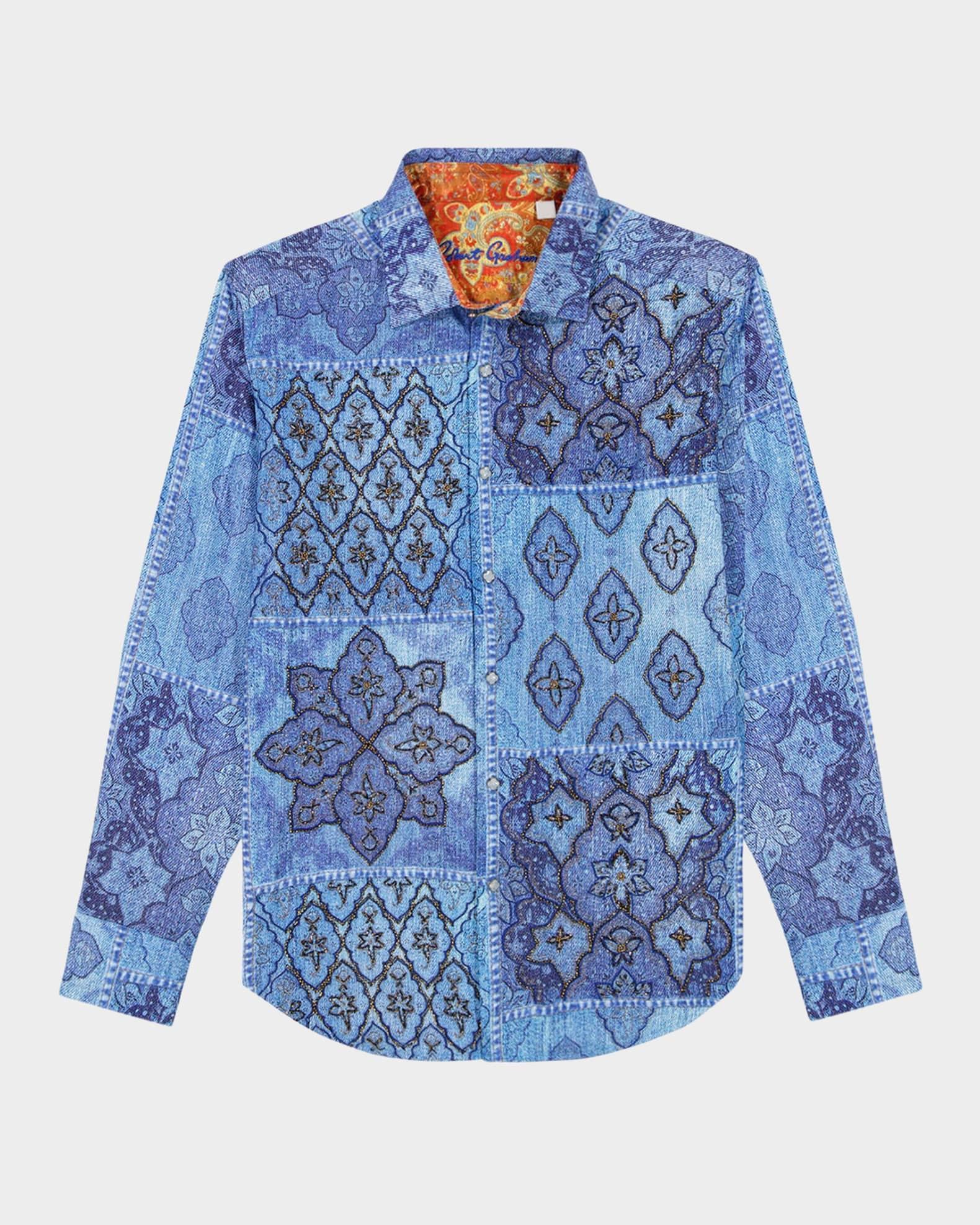 Mens Le Embroidered Printed Button-Front Shirt Product Image