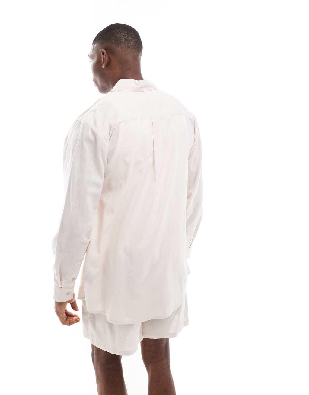 sol beach linen long sleeve beach shirt in beige Product Image