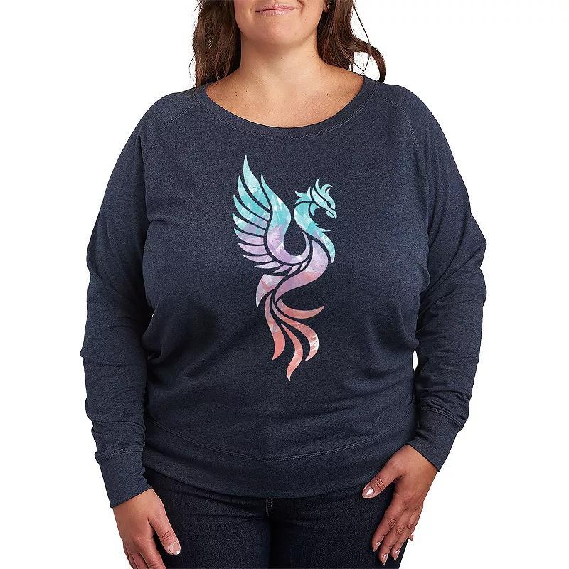 Womens Watercolor Phoenix French Terry Long Sleeve Tee Heather Grey Product Image