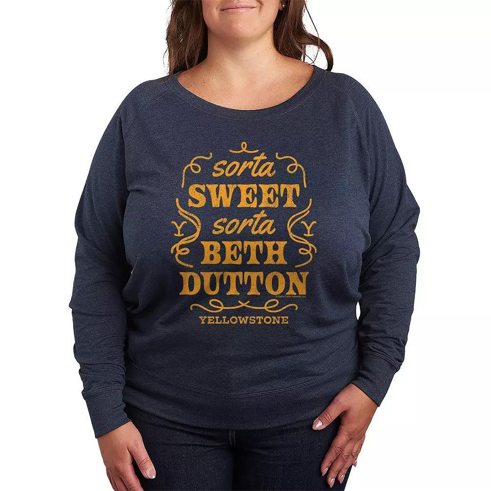 Plus Size Yellowstone Sorta Beth Dutton French Terry Long Sleeve Tee, Womens Grey Blue Product Image