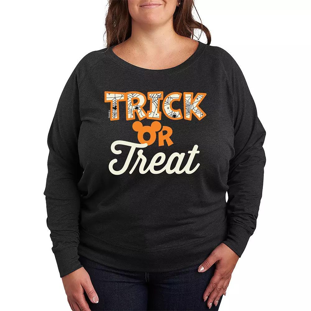 Disneys Mickey Mouse Plus Size Trick Or Treat French Terry Long Sleeve Tee, Womens Heather Grey Product Image