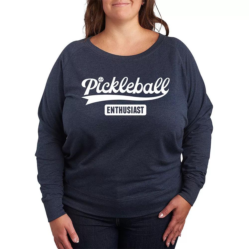 Plus Size Pickleball Enthusiast French Terry Long Sleeve Tee, Womens Grey Indigo Product Image