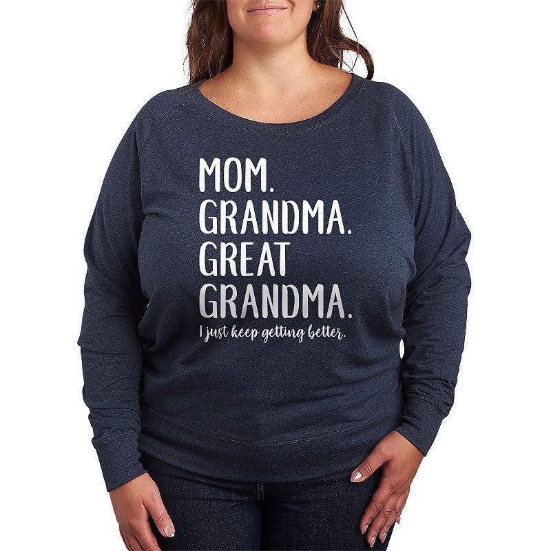 Plus Size Be Creepy With Me Bats French Terry Long Sleeve Tee, Womens Grey Dark Red Product Image