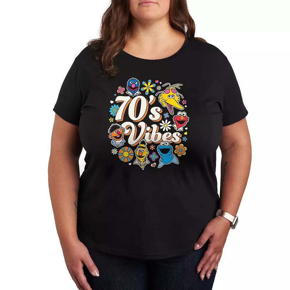 Plus Sesame Street 70s Vibes Graphic Tee, Womens Heather Grey Product Image