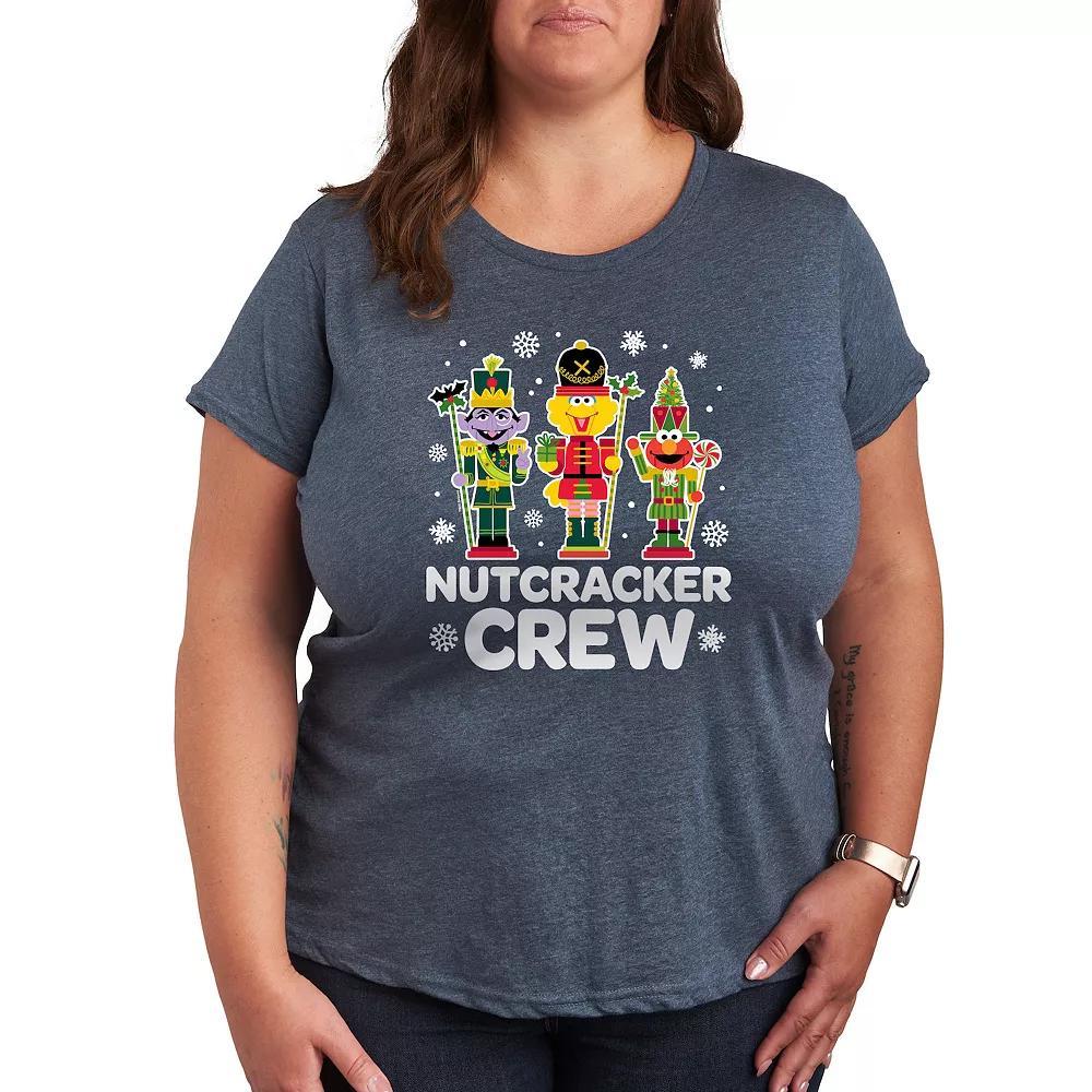 Plus Sesame Street Nutcracker Crew Graphic Tee, Womens Grey Blue Product Image