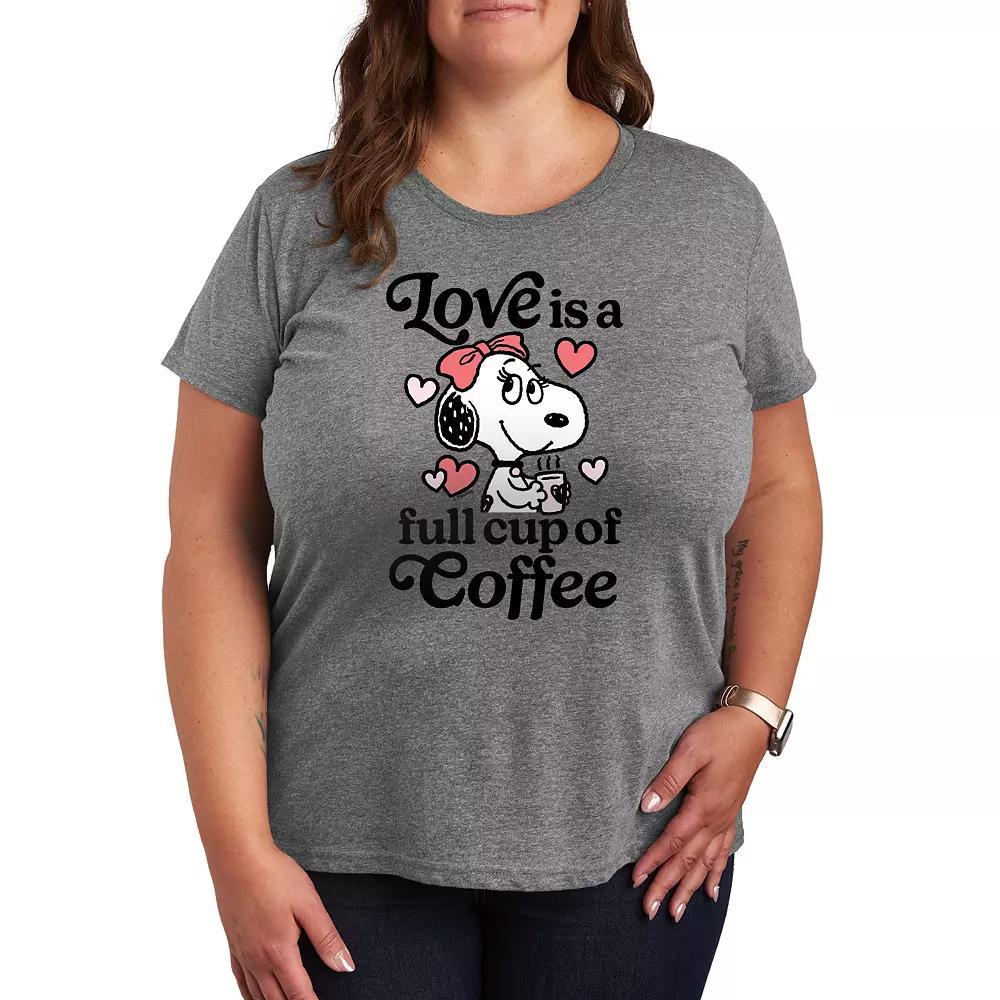 Plus Size Peanuts Belle Full Cup Of Coffee Graphic Tee, Womens Grey Gray Product Image