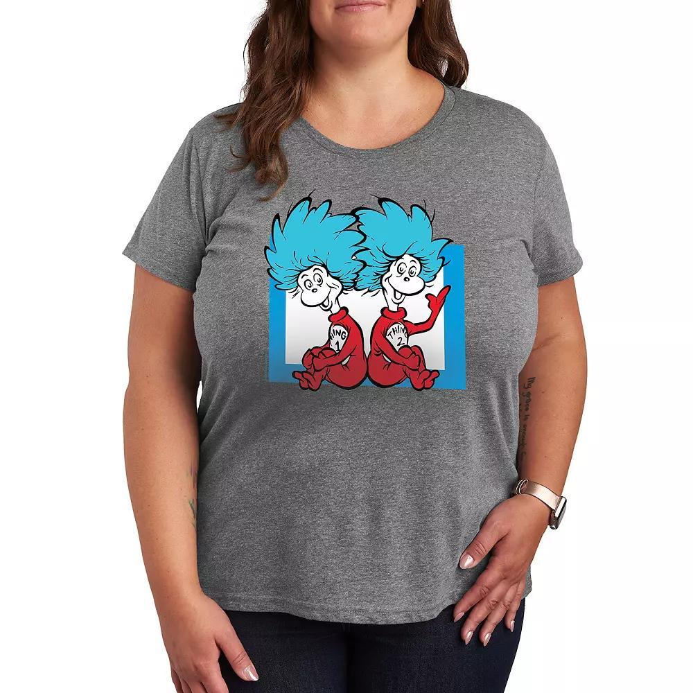 Plus Dr. Seuss Things 1 And 2 Graphic Tee, Womens Heather Grey Product Image