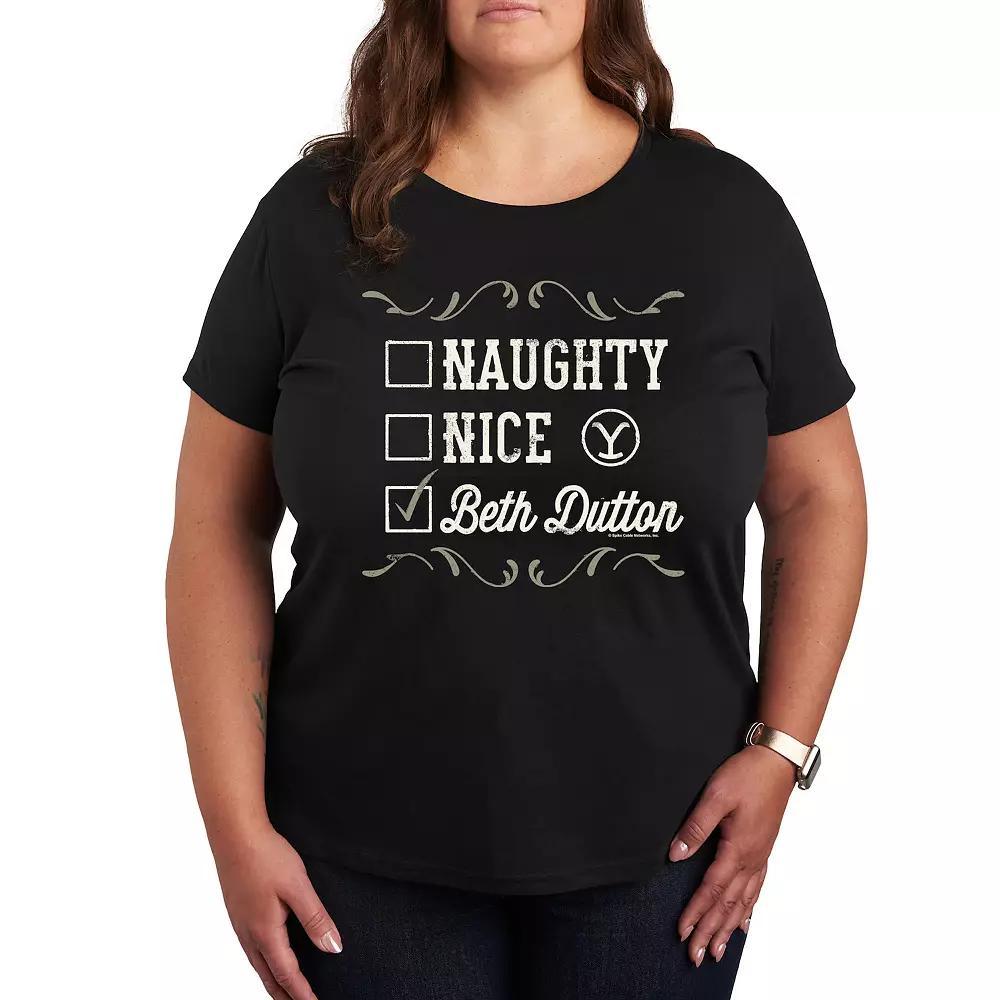 Plus Size Yellowstone Naughty Nice Beth Dutton Graphic Tee, Womens Product Image