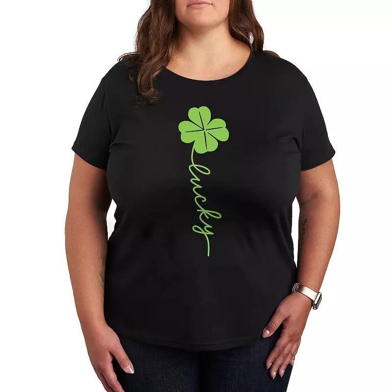 Plus Lucky Script Four Leaf Clover Graphic Tee, Womens Product Image