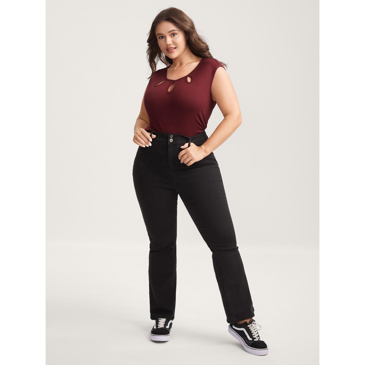 Plus Size Supersoft Neck Cut-Out Tank Top Women Plum Cut-Out Asymmetrical Neck Everyday-Casual Tank Tops Camis BloomChic 28/5X Product Image