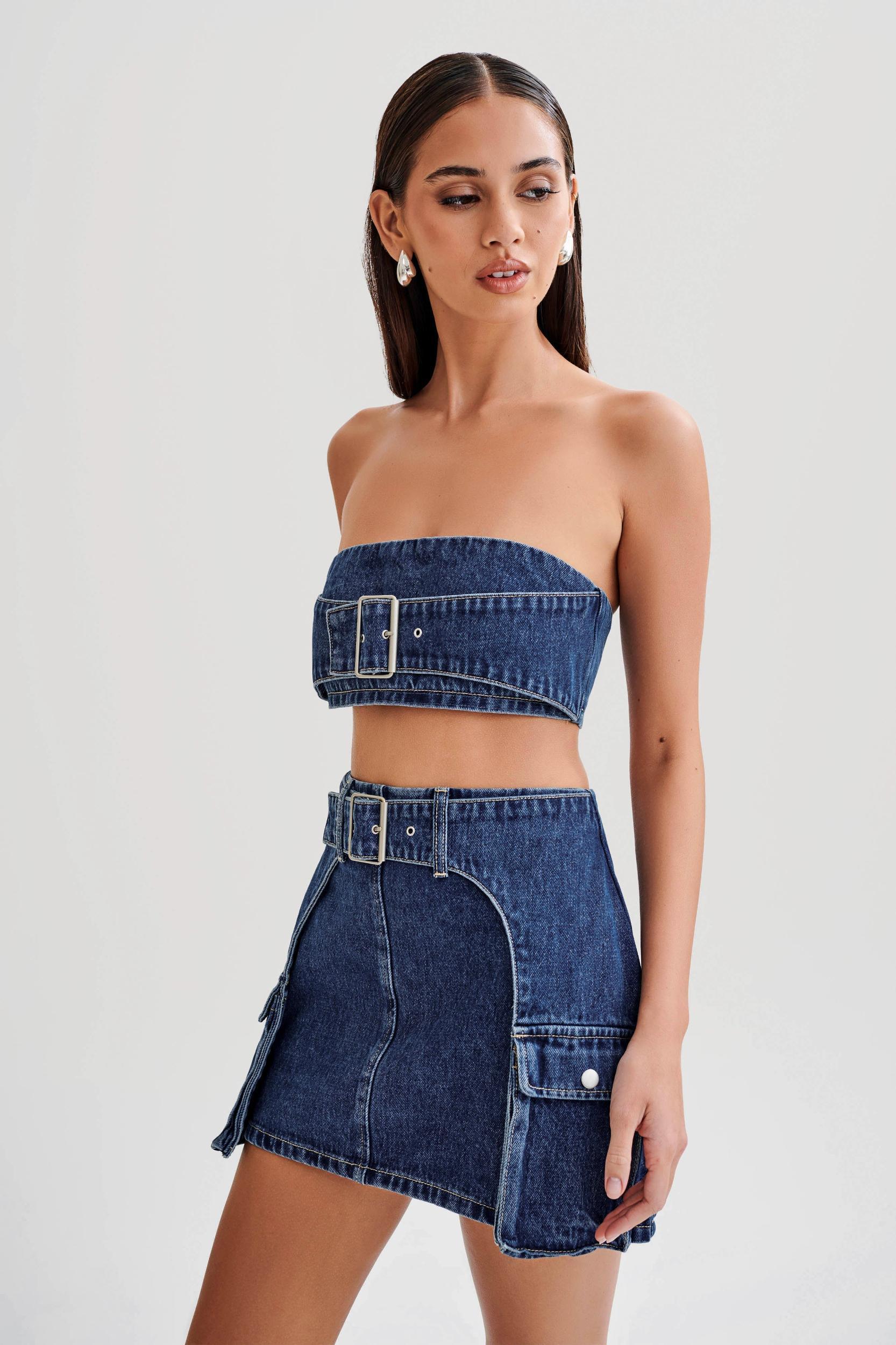 Rowena Denim Buckle Bandeau - Dark Blue Product Image