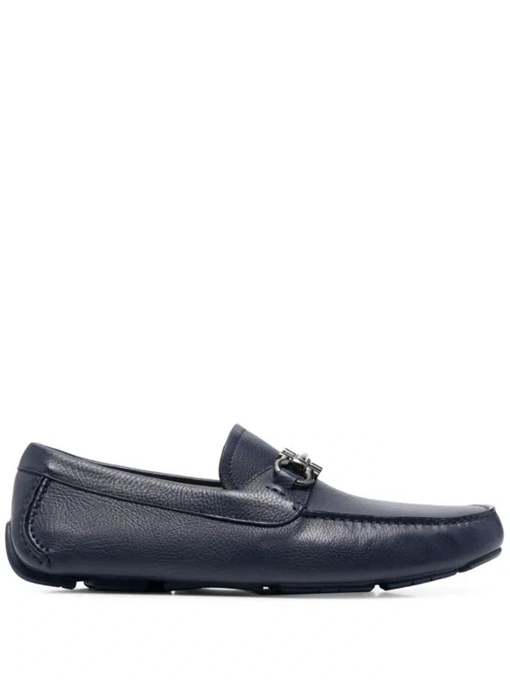FERRAGAMO Navy Gancini Hook Loafers For Men In Blue Product Image