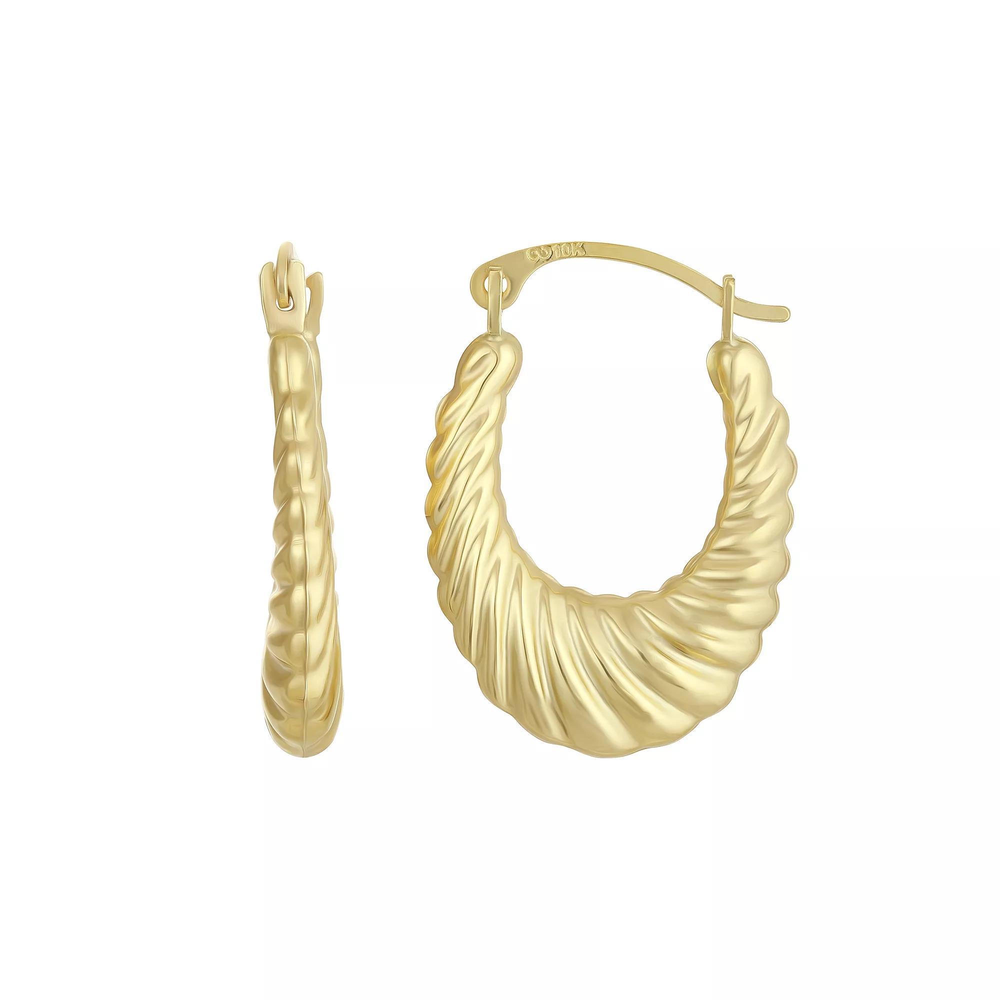 Taylor Grace 10k Gold Ribbed Oval Hoop Earrings, Women's Product Image