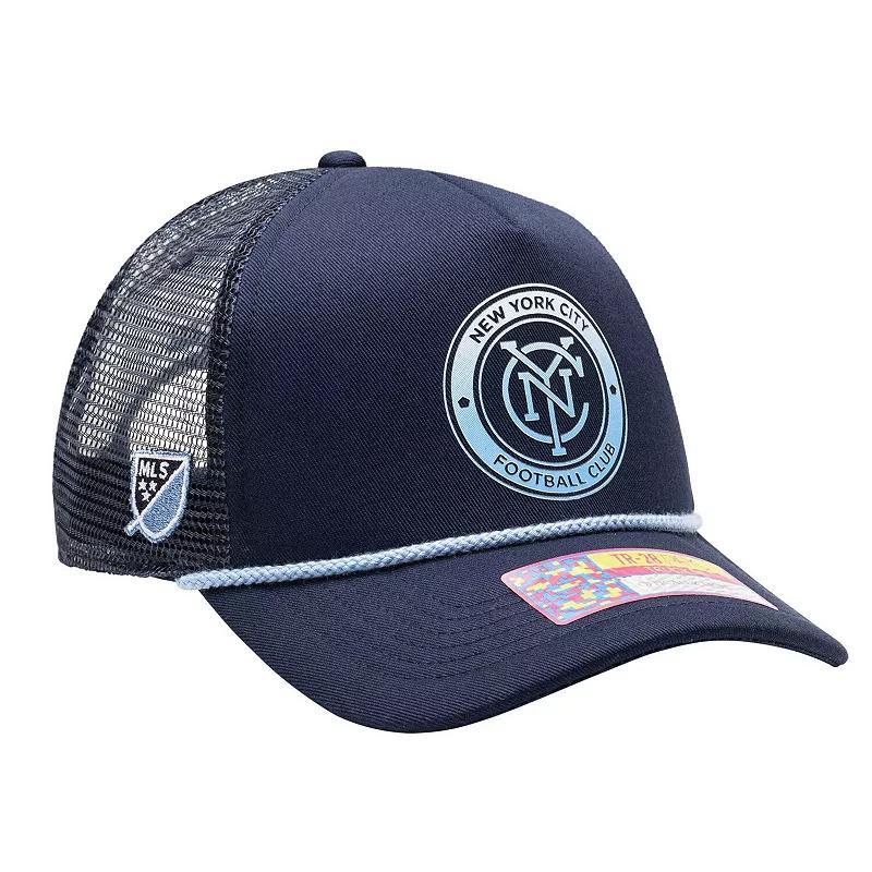 Mens New York City FC Atmosphere Trucker Adjustable Hat, Blue Product Image
