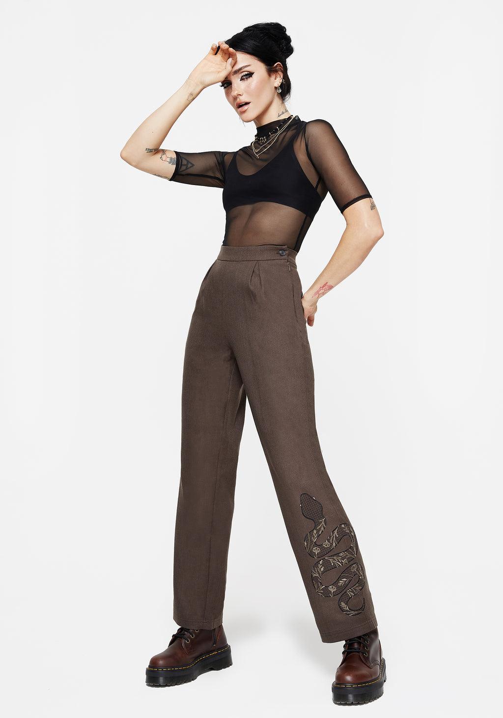 Gaia Linen Blend Snake Embroidered Wide Leg Trouser Product Image