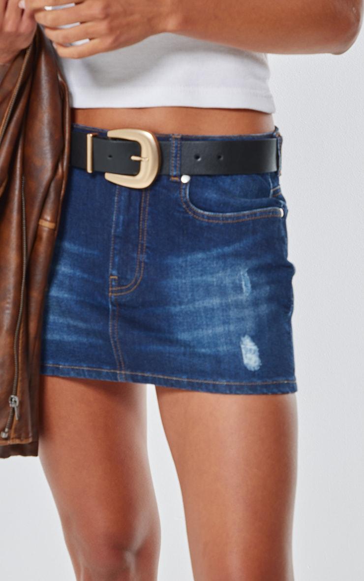 Indigo Button Waistband Denim Mini Skirt Product Image