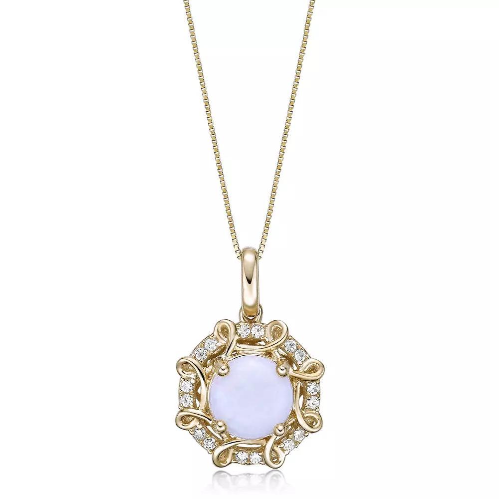 Gemminded 10k Gold Rund Opal & 1/10 Carat T.W. Diamond Pendant Necklace, Women's, Size: 18" Product Image