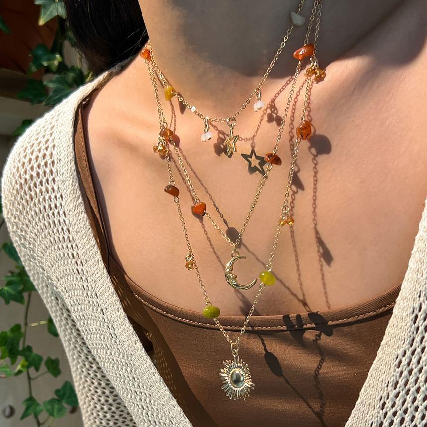 Sun Moon & Star Faux Gemstone Layered Alloy Necklace Product Image