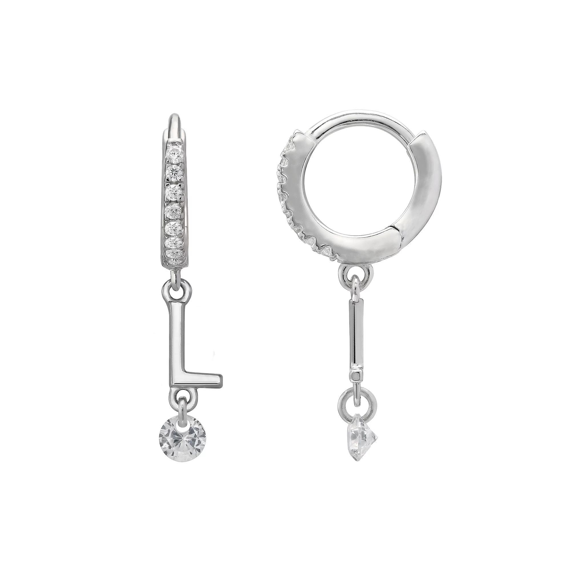 PRIMROSE Sterling Silver Initial Huggie Hoop Drop Earrings, Women's, Sterling Silver U Product Image
