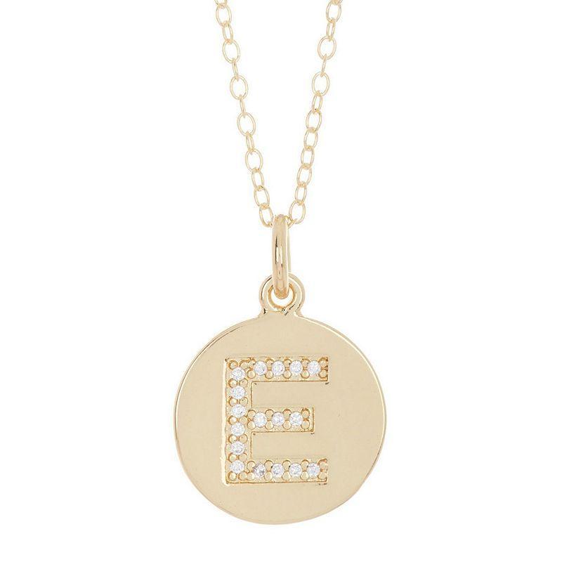 Adornia 14k Gold Plated Cubic Zirconia Engraved Letter Disc Pendant Necklace, Women's, Size: 18", Gold Tone D Product Image