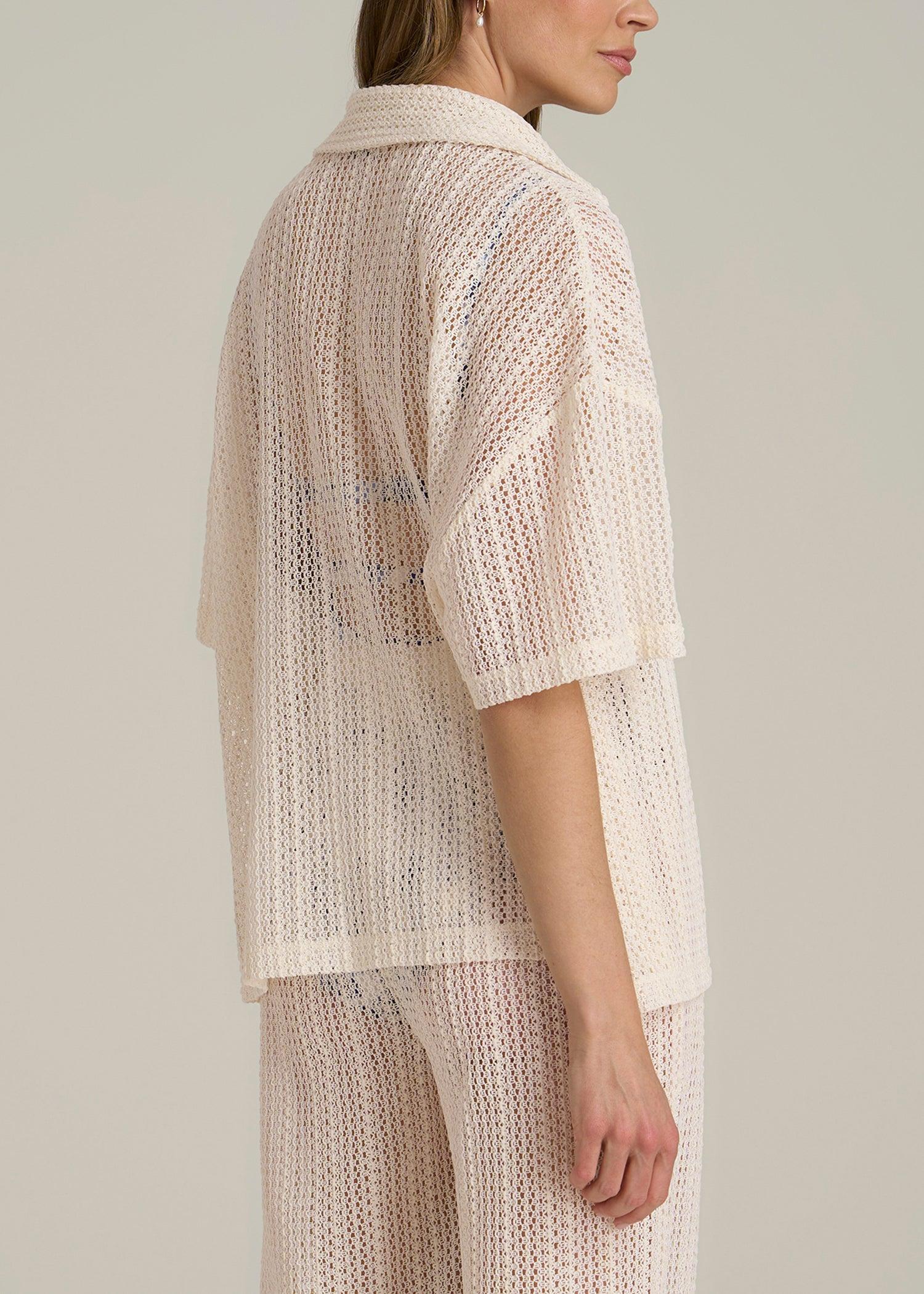 Openwork Loose Knit Top for Tall Women in Natural Product Image