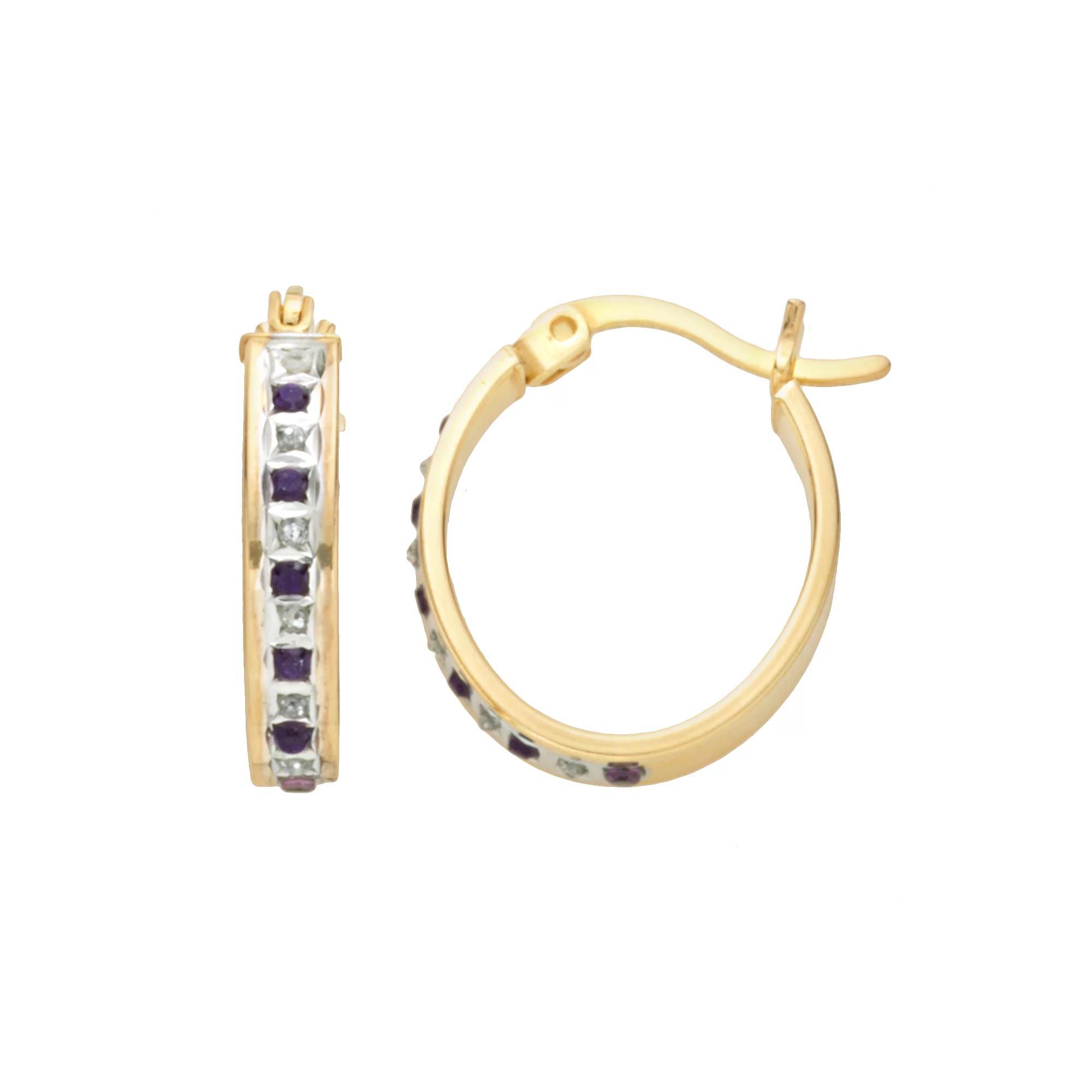 18k Gold-Over-Silver Amethyst and Diamond Accent Oval Hoop Earrings, Women's, Yellow Product Image