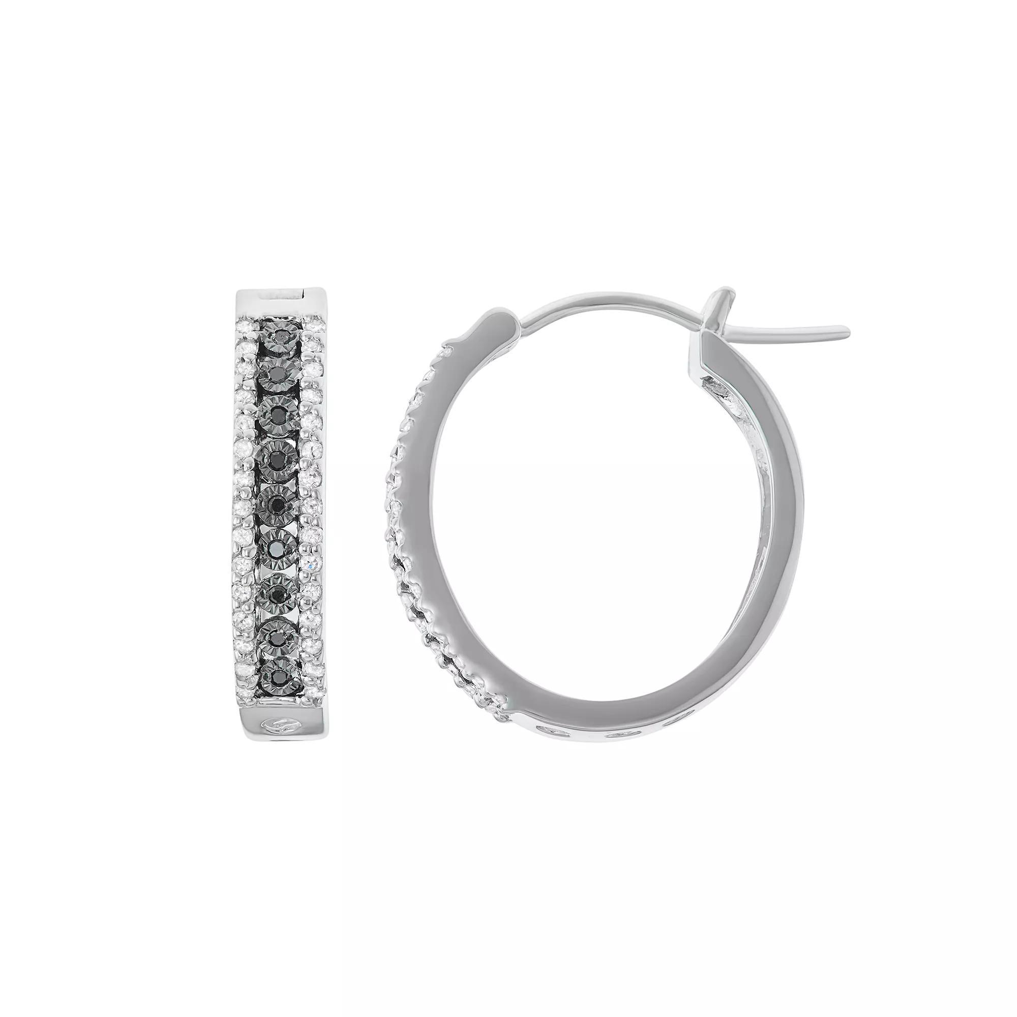 Sterling Silver 3/8 Carat T.W. Black Diamond Hoop Earrings, Women's Product Image