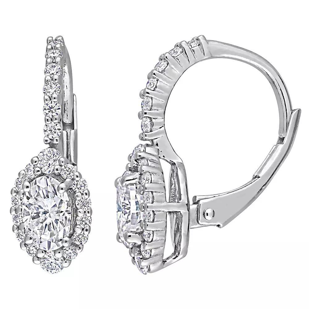 Stella Grace Sterling Silver 1 1/2 Carat T.W. Lab-Created Moissanite Oval Halo Leverback Earrings, Women's Product Image