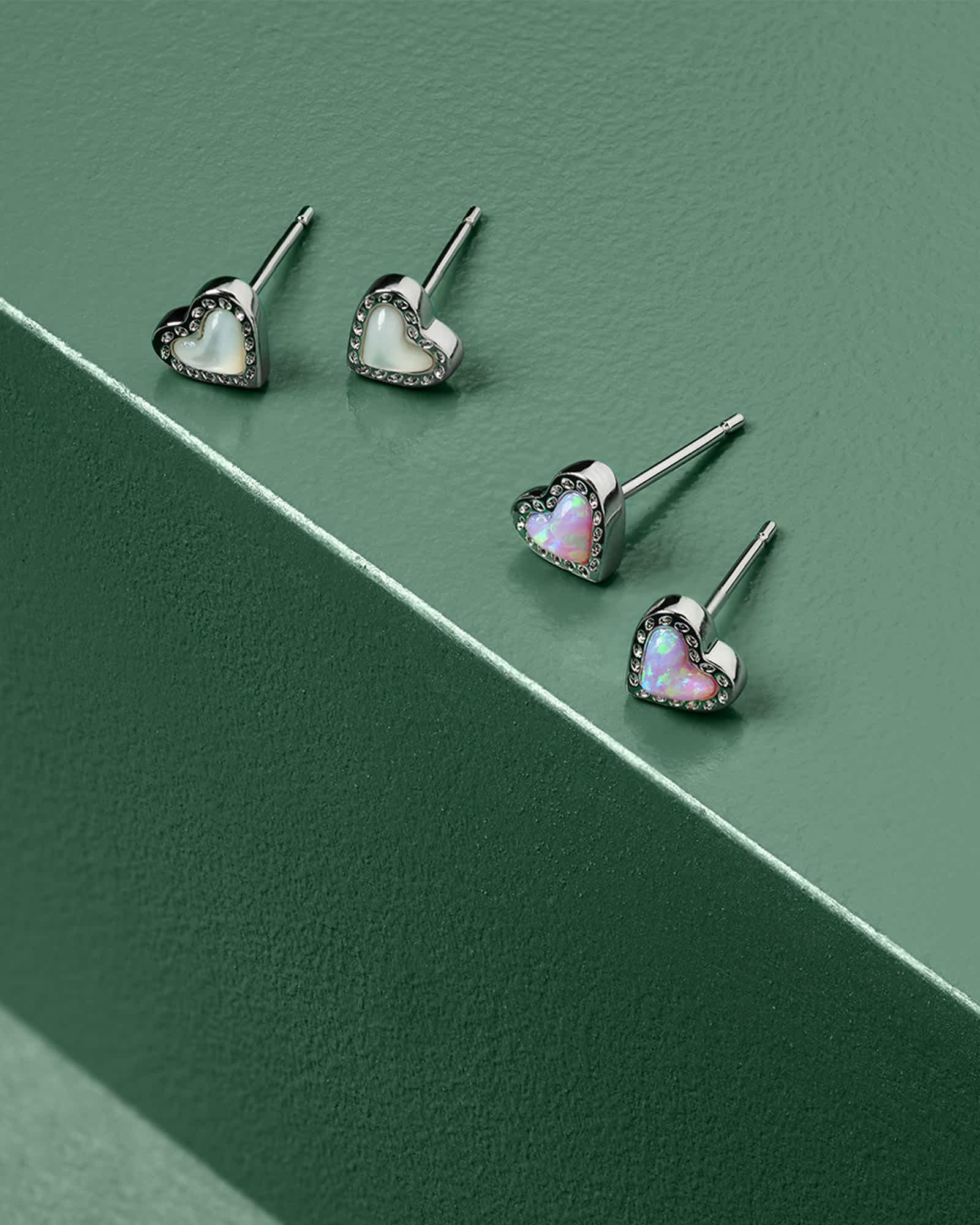 Mini Ari Heart Silver Stud Earrings in Bubblegum Pink Kyocera Opal Product Image