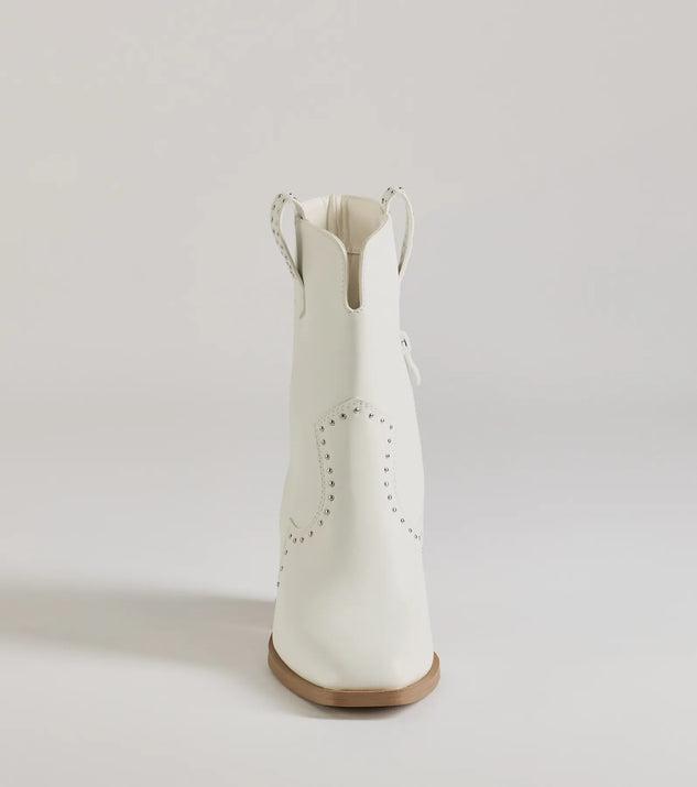 Chic Western Studded Faux Leather Booties Product Image