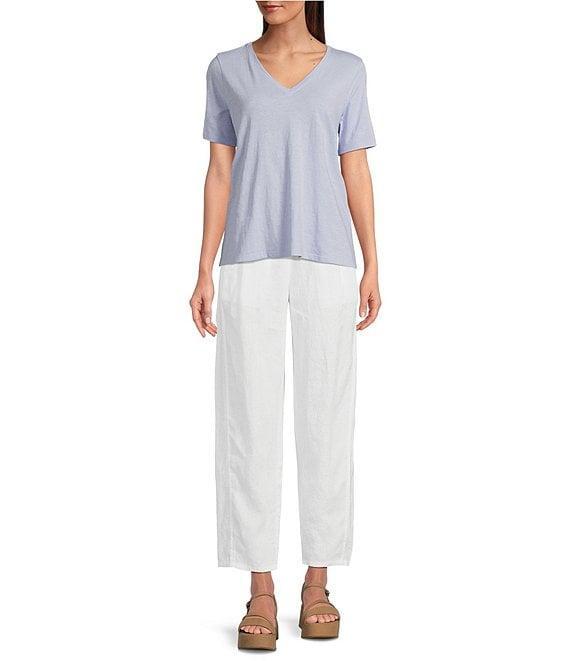 Eileen Fisher Easy Organic Cotton Jersey Knit V-Neck Short Sleeve Tee Shirt Product Image