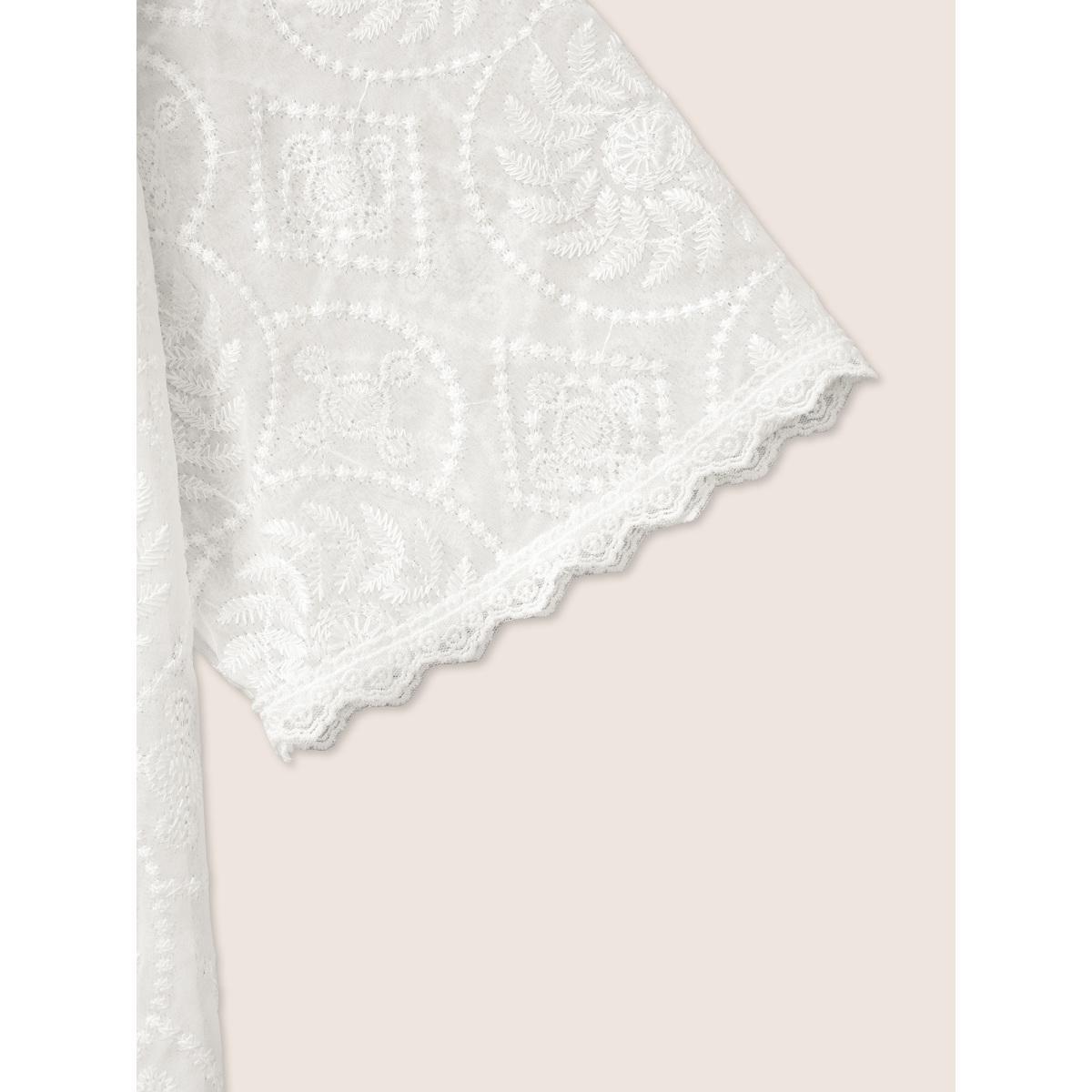 Plus Size Mesh Embroidered Lace Patchwork Ties Kimono Women White Resort Non Vacation Kimonos BloomChic 22-24/3X Product Image