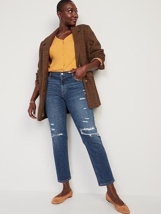 Mid-Rise Boyfriend Straight Ripped Jeans Product Image