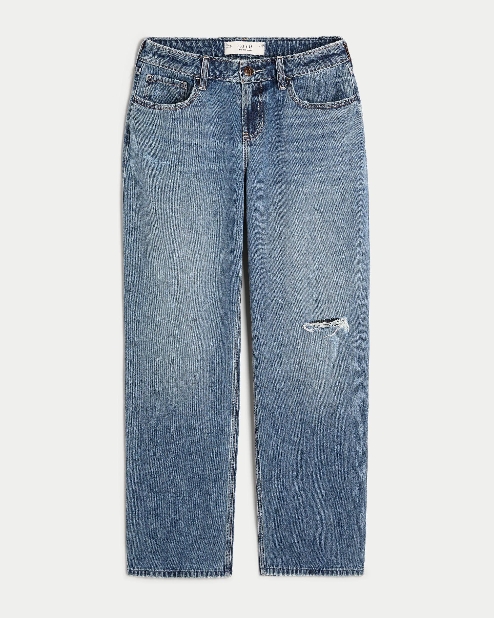 Low-Rise Distressed Medium Wash Loose Jeans Product Image