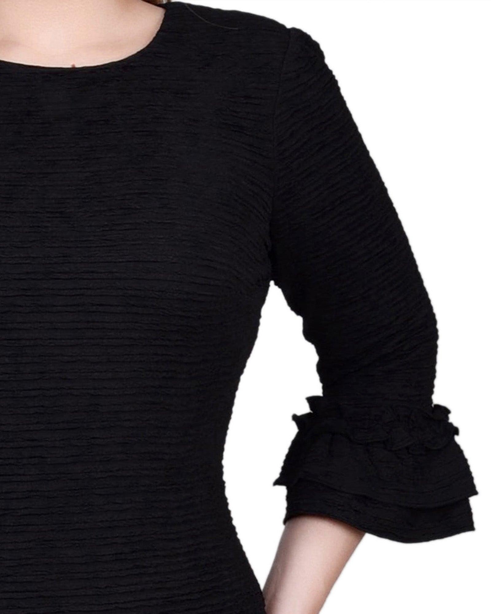 Black 3/4 Sleeve Textured Knit Dress - Petite Product Image