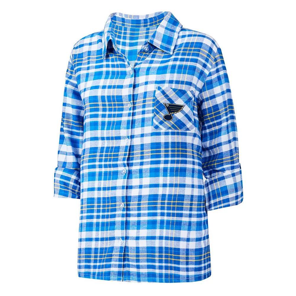 Women's Concepts Sport Blue St. Louis Blues Mainstay Flannel Full-Button Three-Quarter Sleeve Nightshirt, Size: Small Product Image