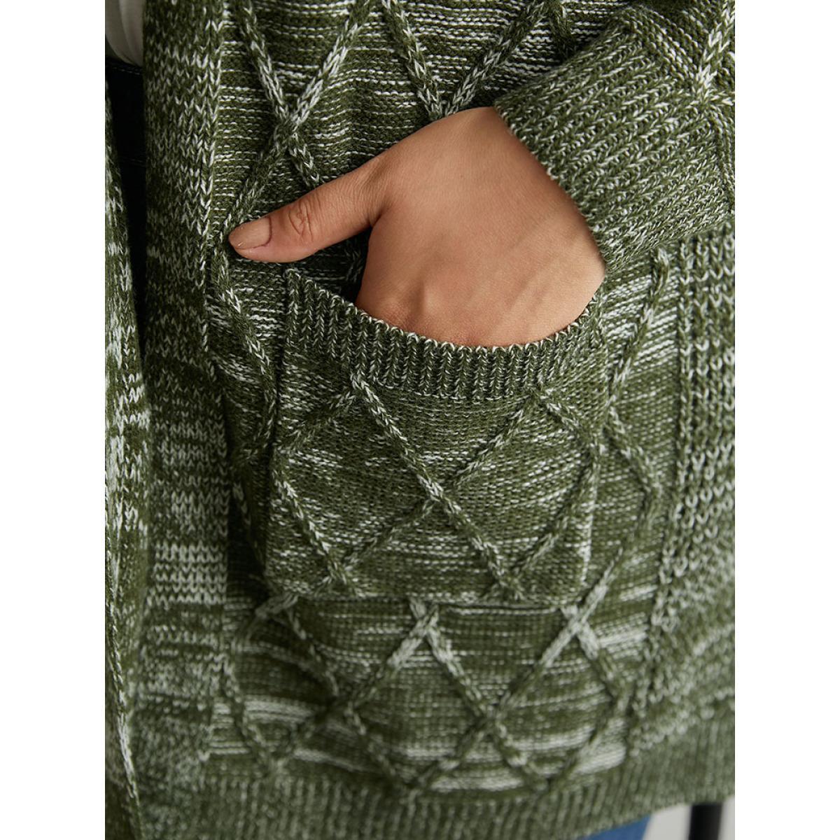Plus Size Solid Heather Pocket Cable Knit Open Front Cardigan ArmyGreen Women Casual Loose Long Sleeve Dailywear Cardigans BloomChic 18-20/2X Product Image