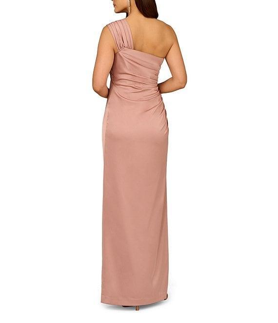Aidan Mattox Satin One Shoulder Ruched Sheath Dress Product Image