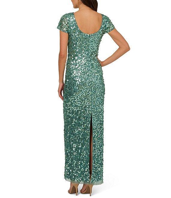 Adrianna Papell Crew Neck Short Sleeve Beaded Sequin Mesh Column Gown Product Image