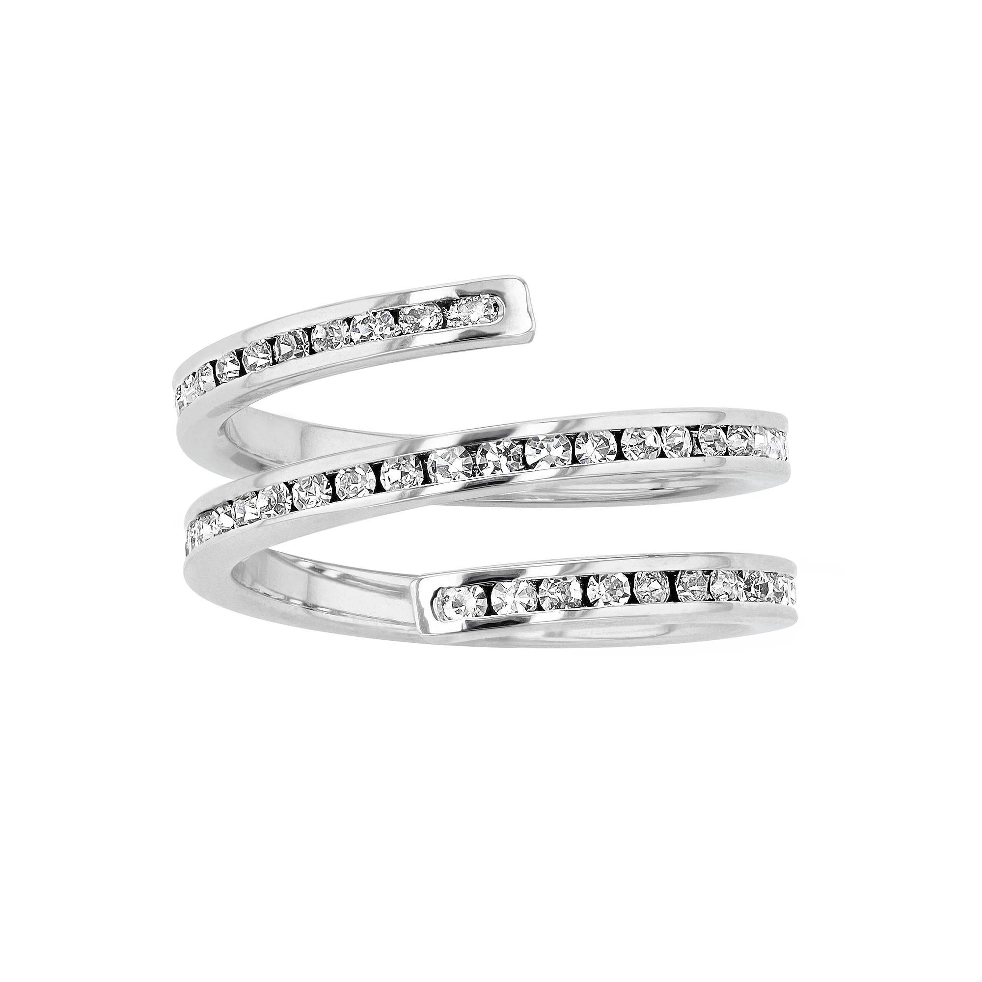 Traditions Jewelry Company Fine Silver Plated Crystal Spiral Ring, Womens White Product Image