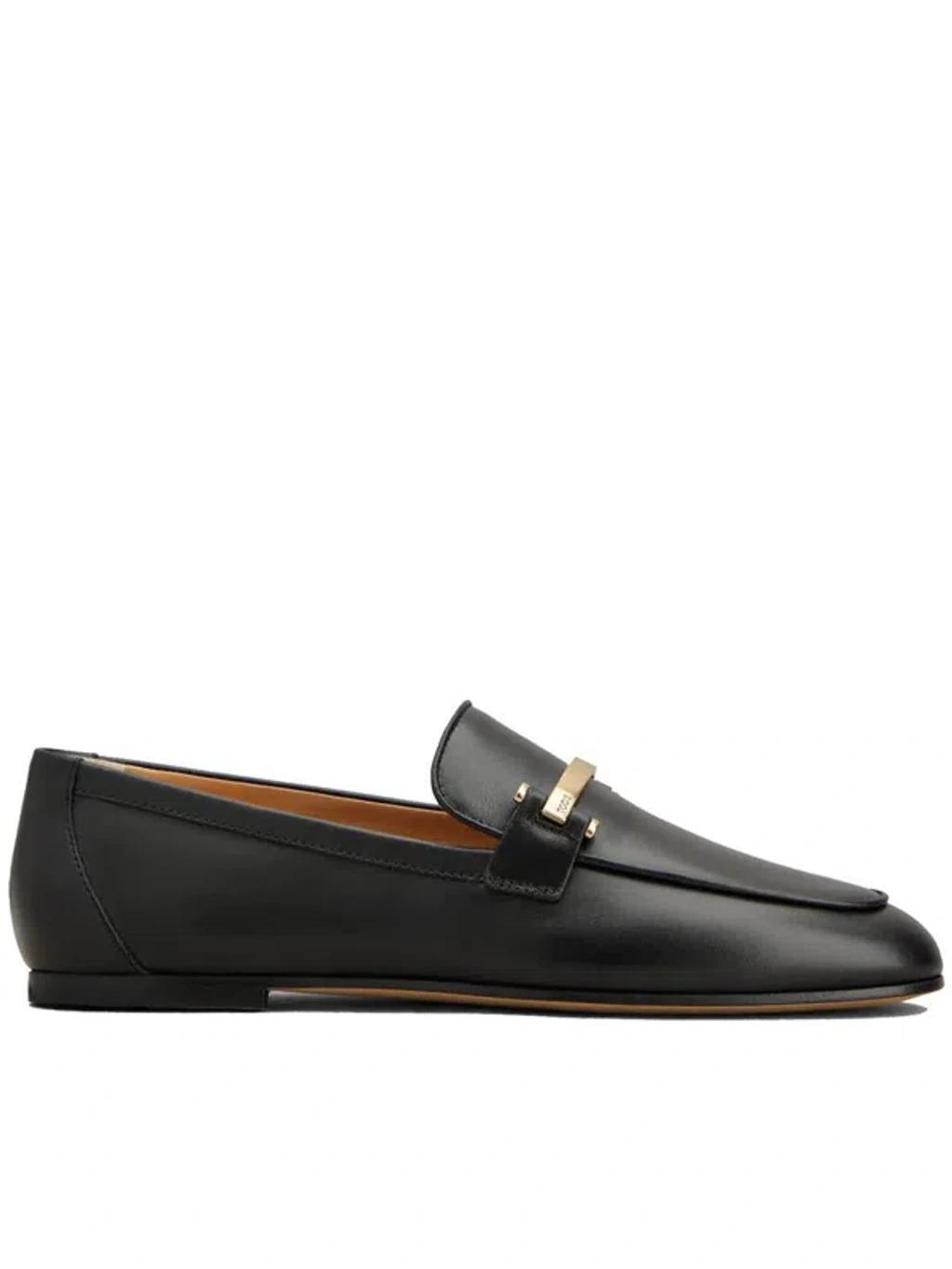 TOD'S Black Leather Logo Loafers Product Image