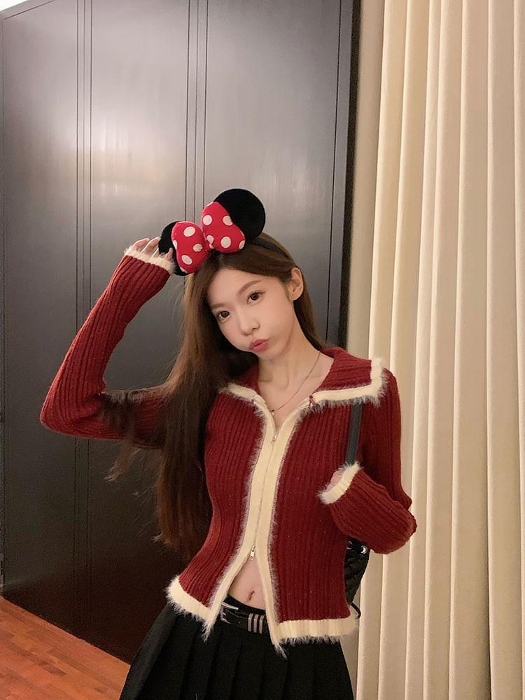 Glitter Contrast Trim Ribbed Zip Cardigan Product Image
