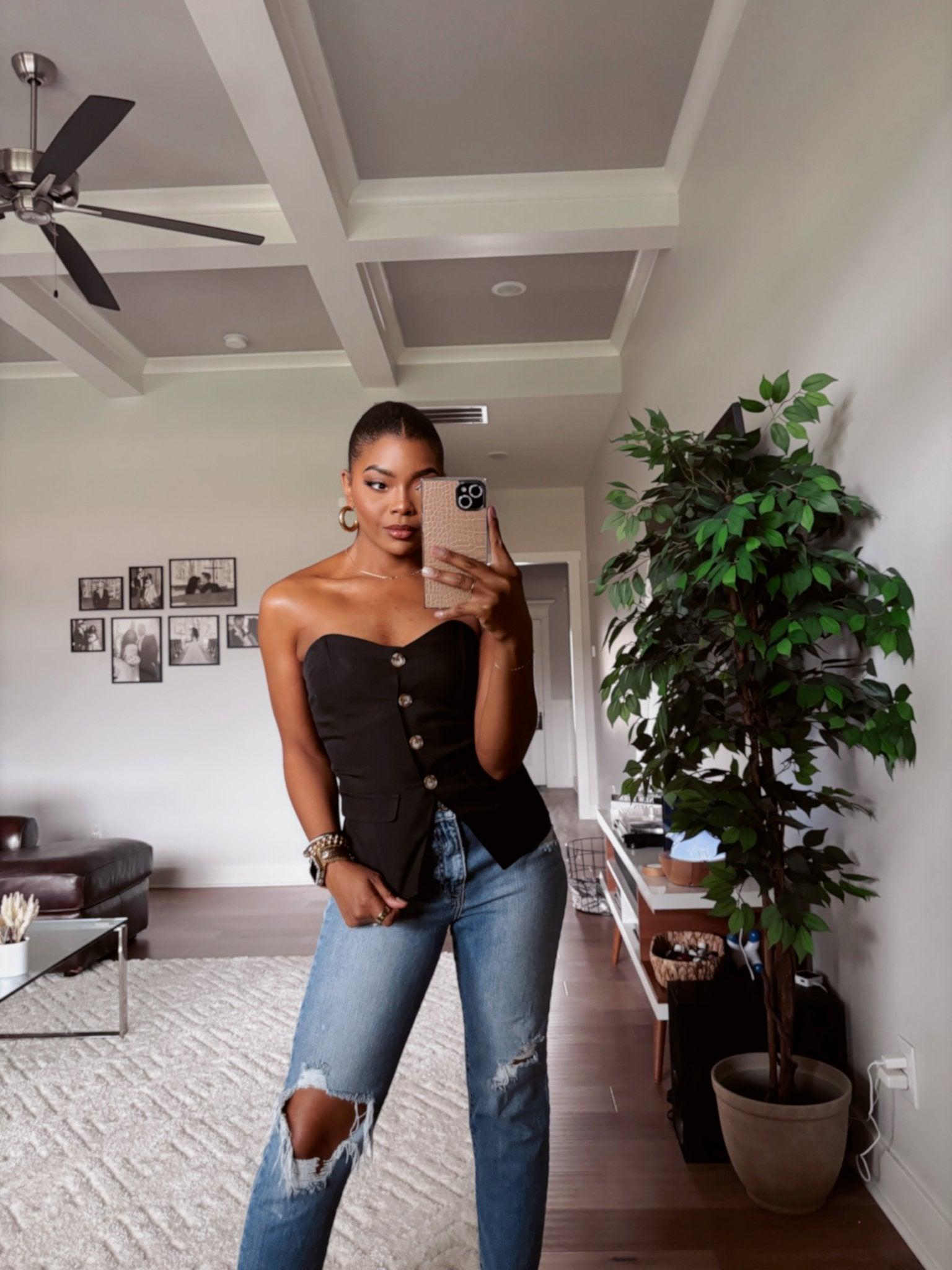 Black Button Front Tube Top Product Image