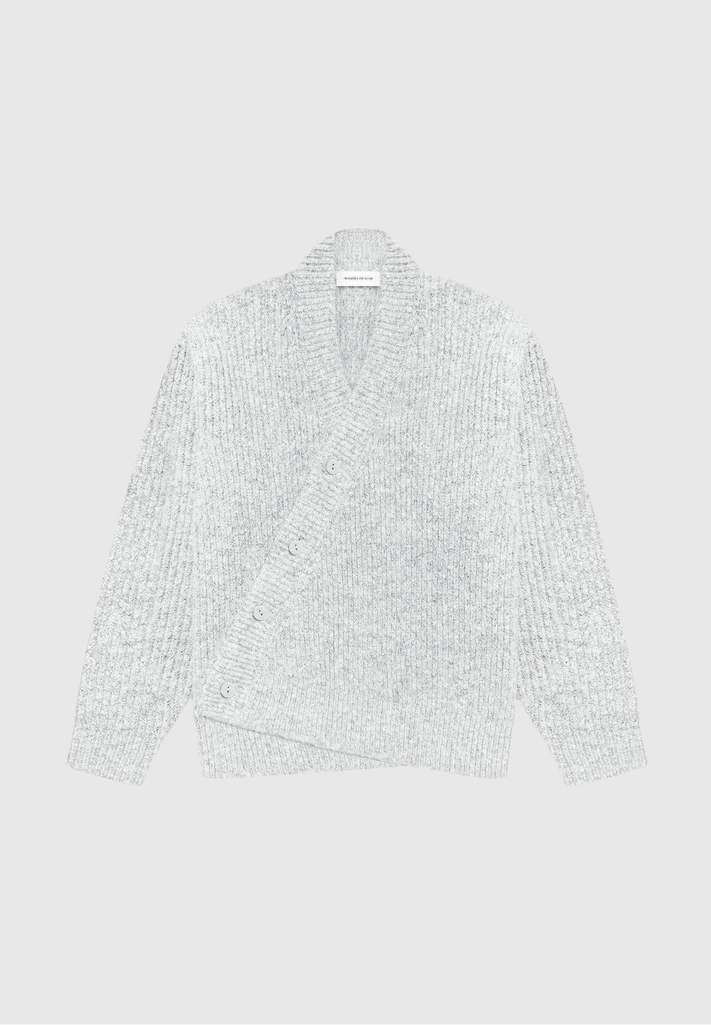 Double Breasted Brushed Knit Cardigan - Grey Male Product Image